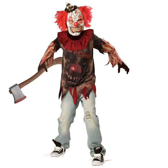 Sideshow Psycho Clown & Bloody Axe Costume Bundle Halloween Boys 12-14 Year