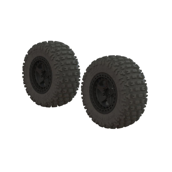 Arrma AR550042 Fortress SC Wheel & Tire Set Glued Black (2)